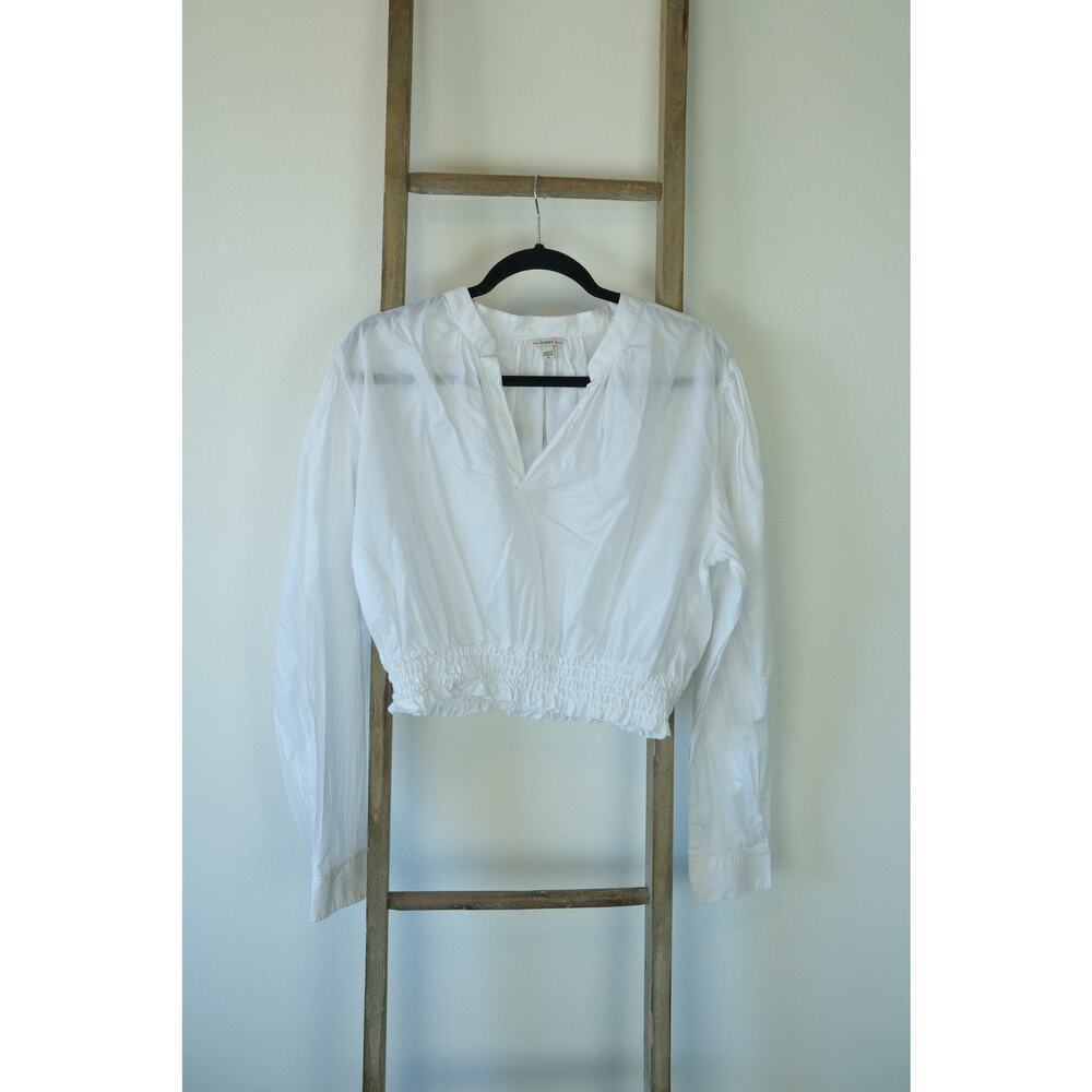Guess Cropped Long Sleeve Flowy SemiSheer White Blouse Size XL Pirate Smock